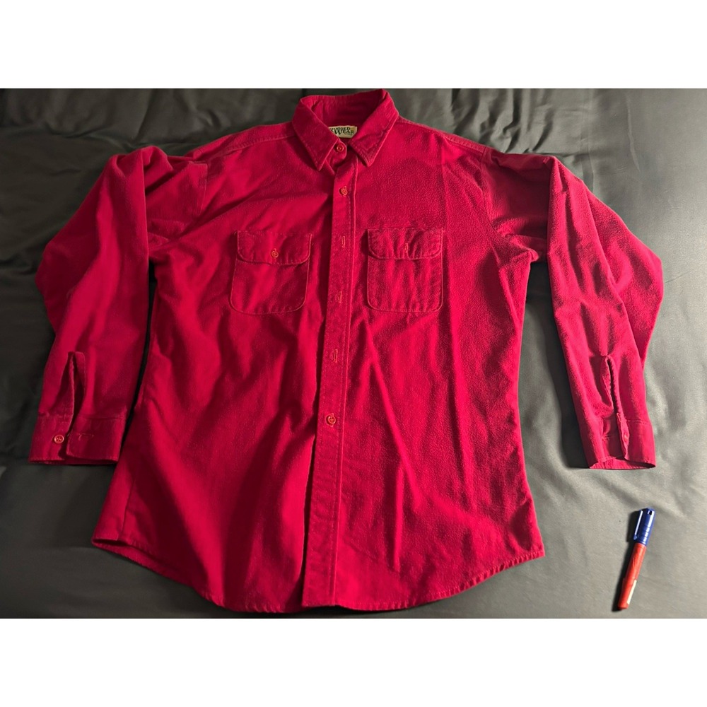 Rugged Wear by bog Mens L Red Cotton Flannel Button-Up Made in USA 3701-RED